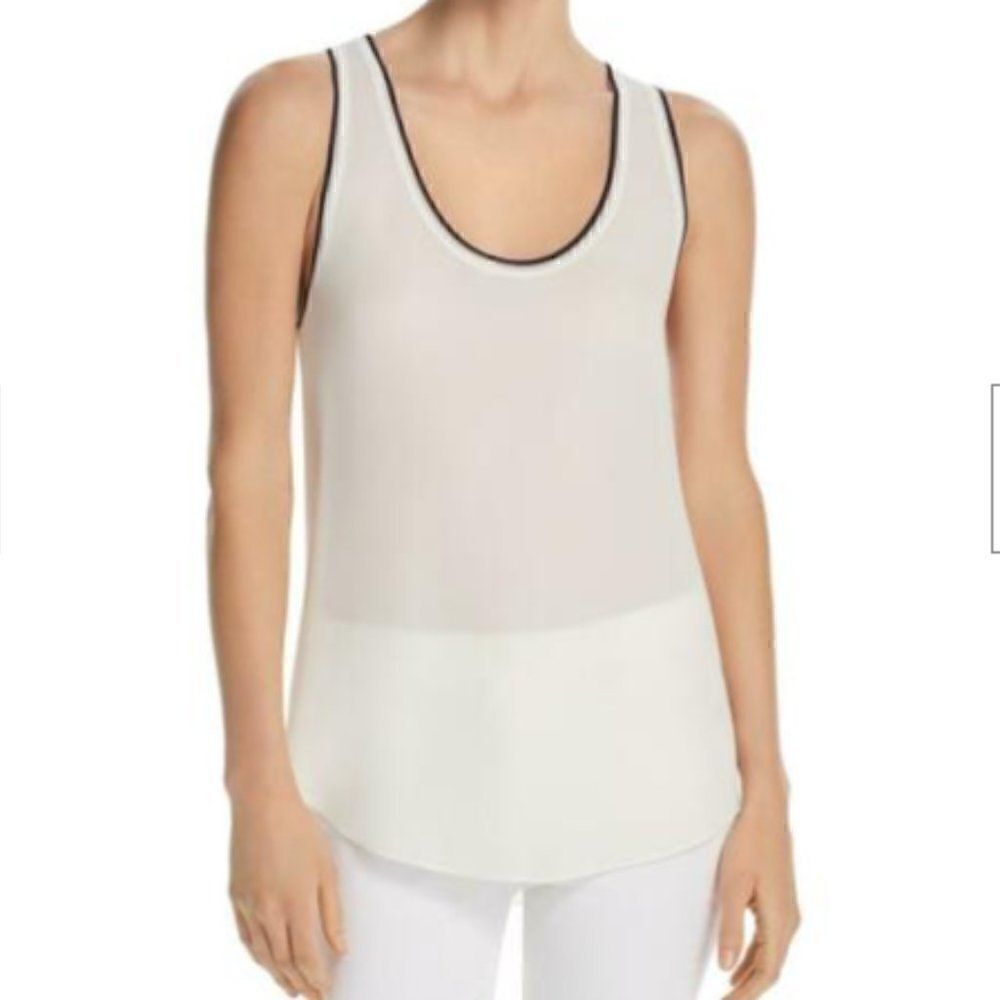 Theory Silk combo Racer Tank - Ivory & Navy stripe